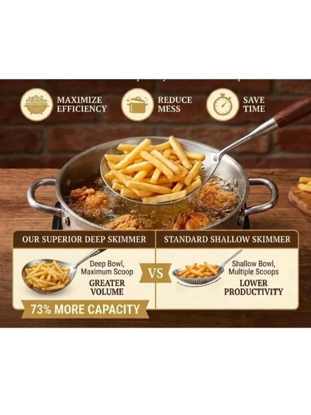 16-Inch Skimmer Slotted Spoon Wooden Handle Stainless Steel Spider Strainer